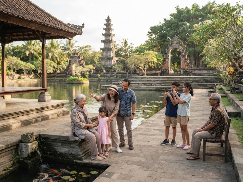 keluarga berwisata di Taman Narmada