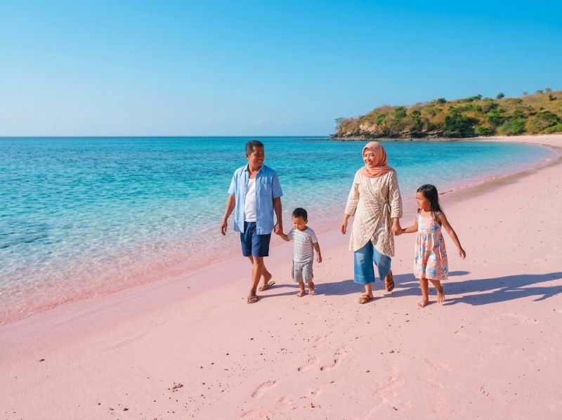 Pantai Pink Nyaman untuk keluarga