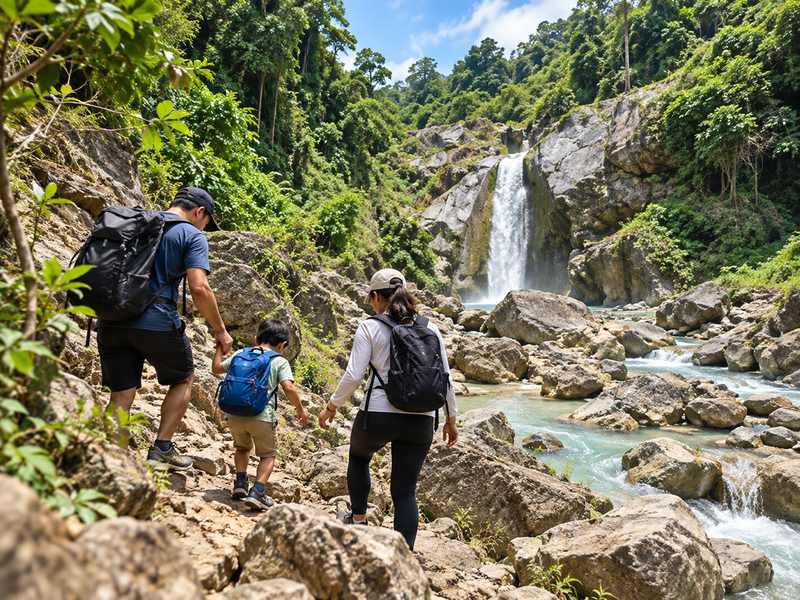 keluarga menuju air terjun Mangku Sakti