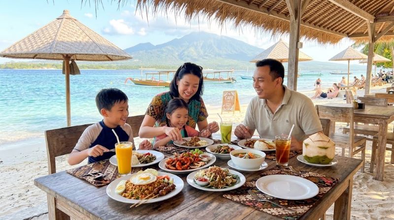 menikmati makan siang di Gili Air