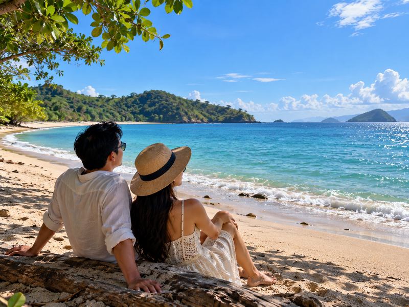 pasangan menikmati waktu santai di Pantai Pandanan Lombok
