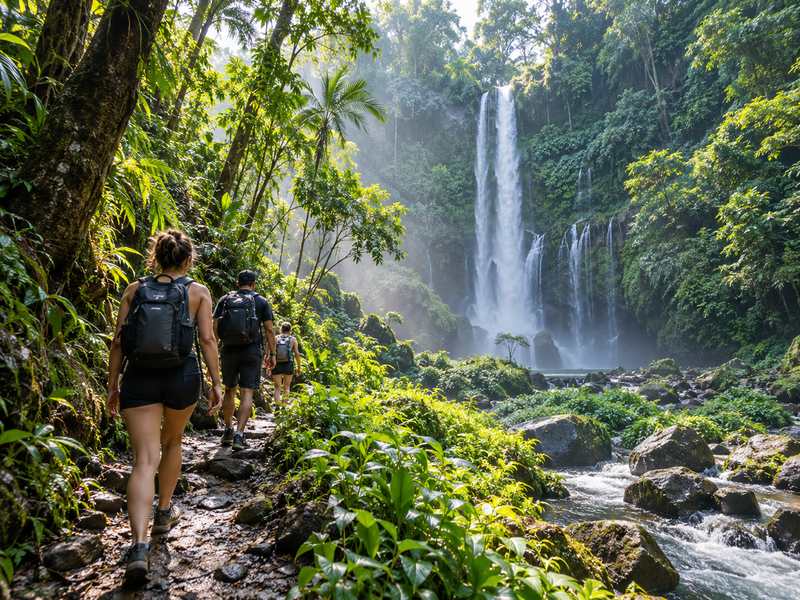 perjalanan pagi menuju Air Terjun Tiu Kelep di Lombok Utara