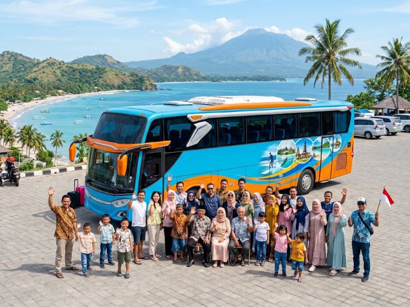 Armada bus pariwisata untuk liburan keluarga besar di Lombok