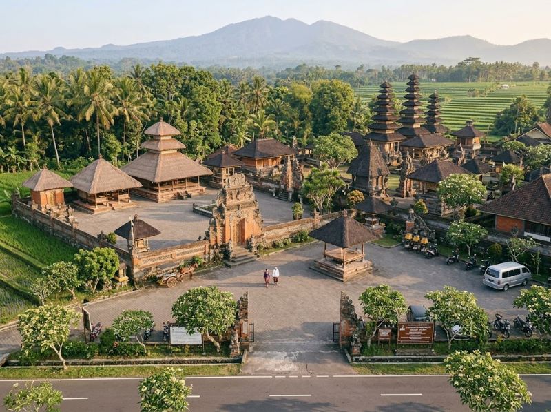Kompleks Pura Lingsar dengan bangunan tradisional Lombok