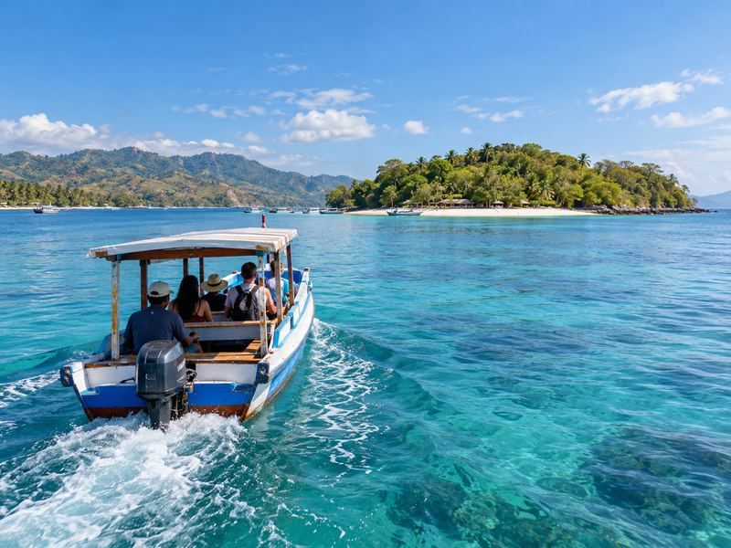 Perahu penyeberangan menuju Gili Nanggu dari kawasan Sekotong