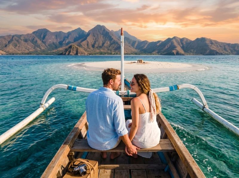 Perjalanan menyeberang menuju Gili Kapal untuk wisata romantis di Lombok Timur