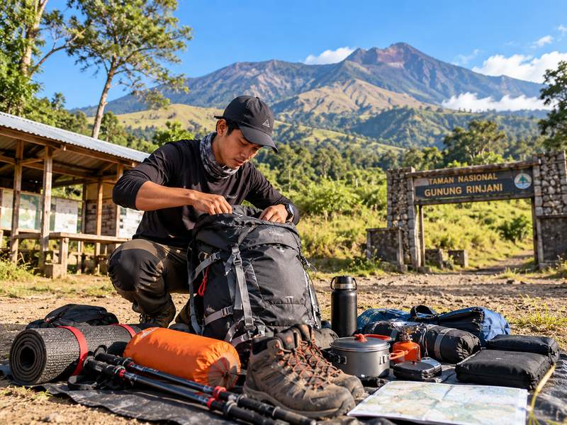 Persiapan perlengkapan sebelum mendaki Gunung Rinjani
