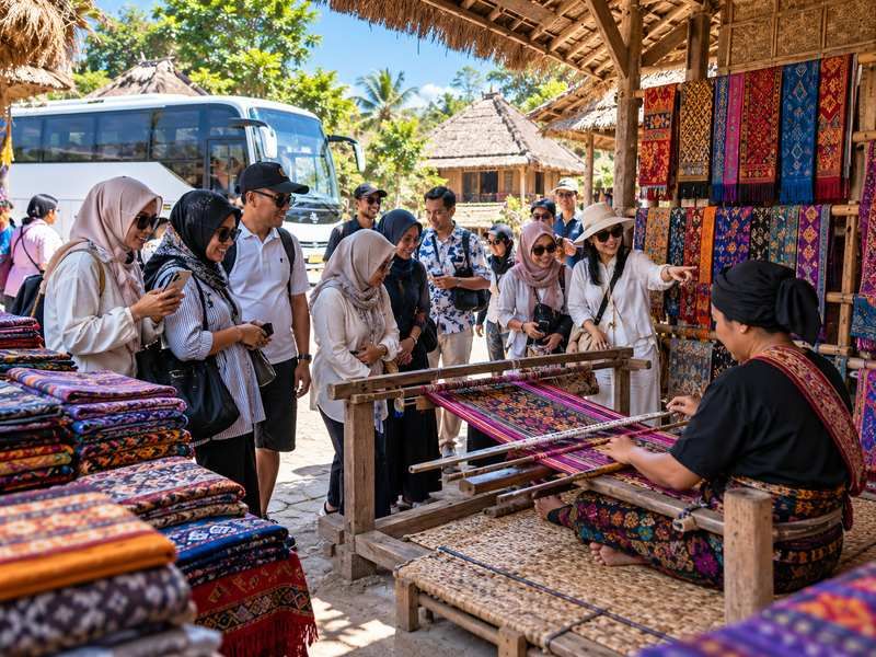 Peserta rombongan mengunjungi kerajinan tenun Sukarara Lombok