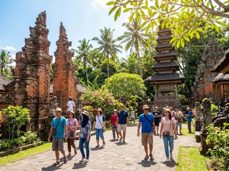 Rombongan wisatawan mengunjungi Pura Lingsar di Lombok