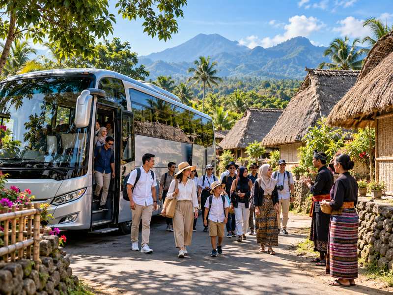 bus rombongan untuk kunjungan budaya di Lombok