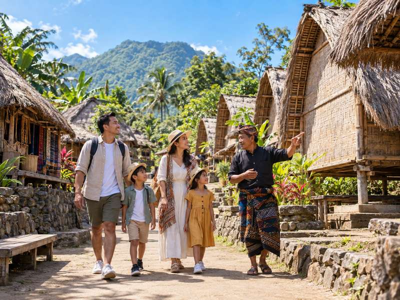 keluarga mengunjungi Desa Ende di Lombok