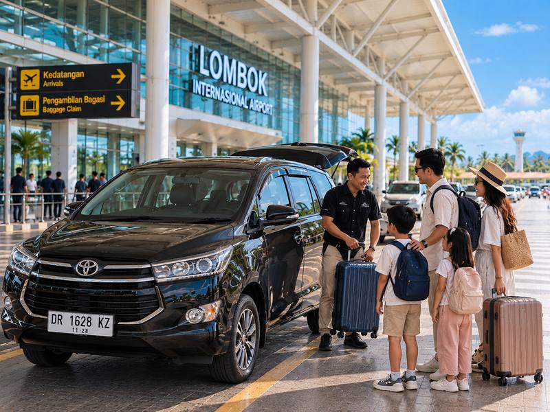 kendaraan keluarga menuju Gili Kedis dari Bandara Lombok