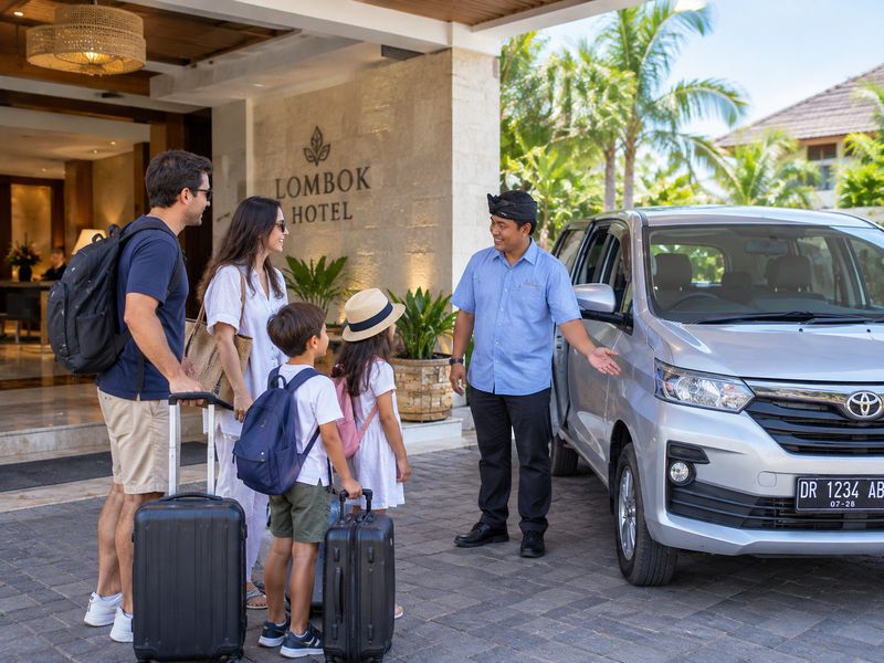 sopir menjemput keluarga wisatawan di hotel