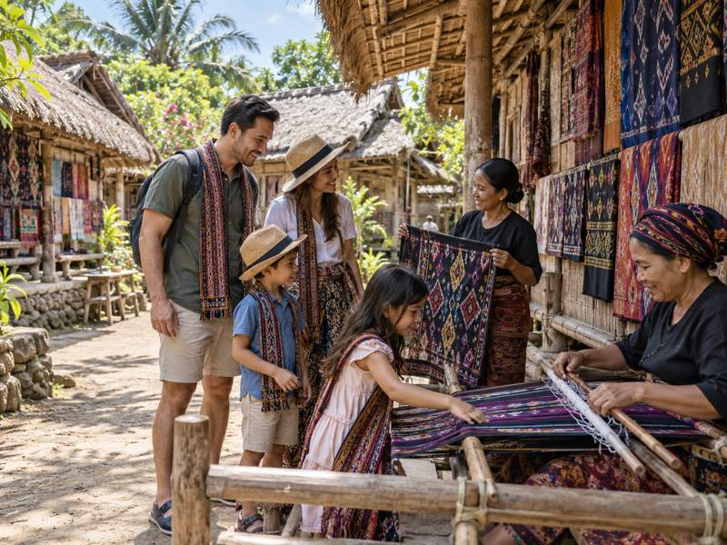 suasana wisata budaya keluarga di Sukarara Lombok Tengah
